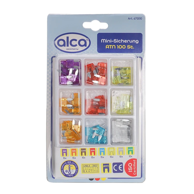 Bezpiecznik samochodowy Zestaw Mini bezpieczników Fuse ATN 3 A – 30 A 100 szt. Alca