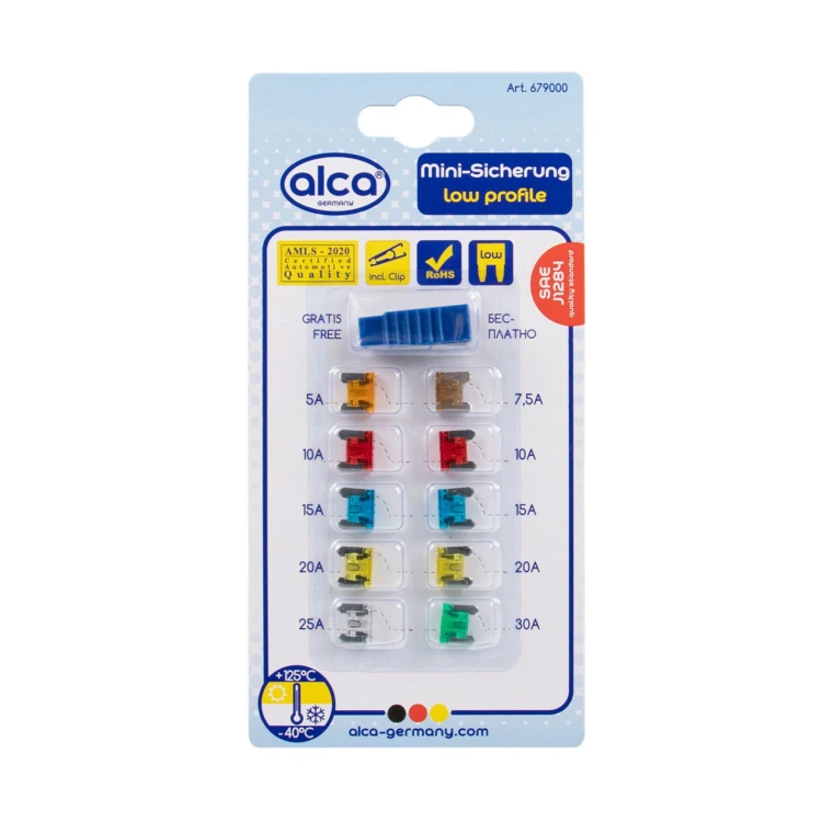 Bezpiecznik samochodowy Bezpieczniki płaskie mini (niskoprofilowe) 5 – 30 A – 10 szt. Alca