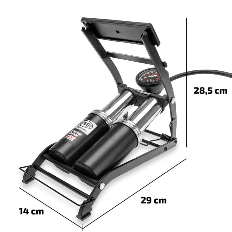 Pompka do opon Pompka nożna 2 – cylindrowa PedalMax BlackEdition Heyner