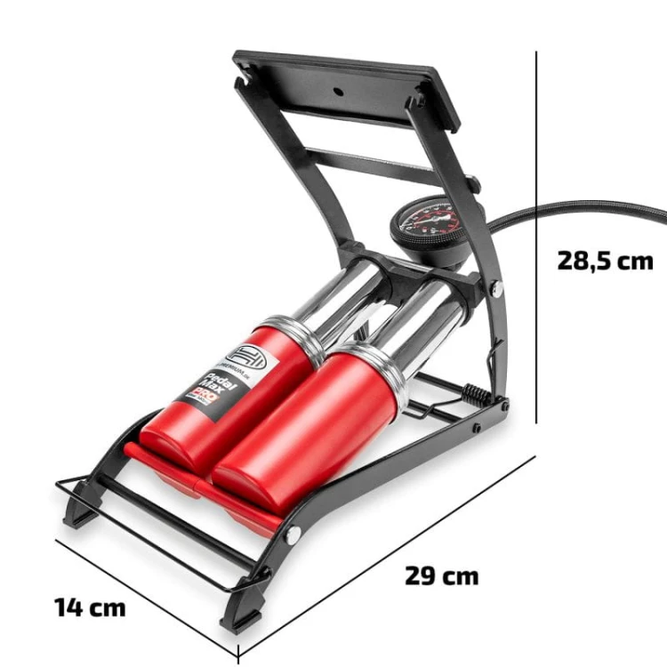 Pompka do opon Pompka 2 – cylindrowa nożna z manometrem Max PRO Heyner