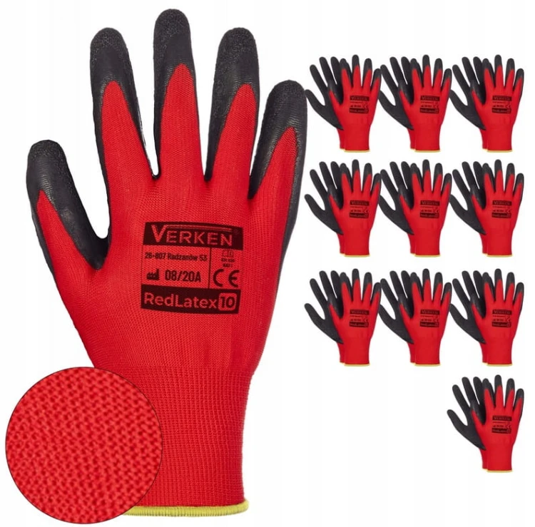 Rękawice Ochronne Verken RedLatex rozmiar 7-S 12 par