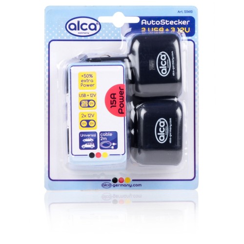 Wtyczka samochodowa 2USB + 3 12V Alca
