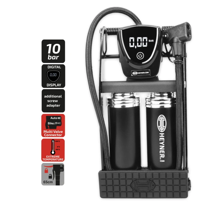2-cylindrowa pompka nożna z cyfrowym manometrem Pedal Max Digital PRO Heyner