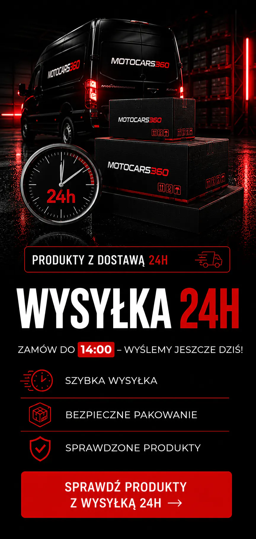 Produkty z szybką wysyłką 24h – dostawa MotoCars360.pl